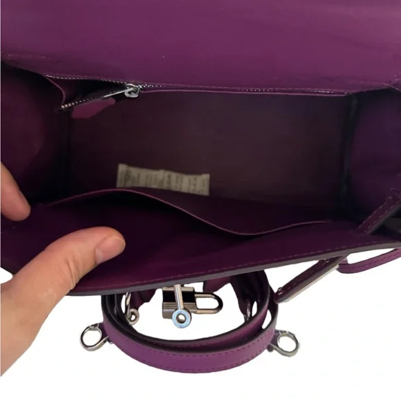 Designer- style Purple Top-Grain Leather Handbag - Picture 9 of 10